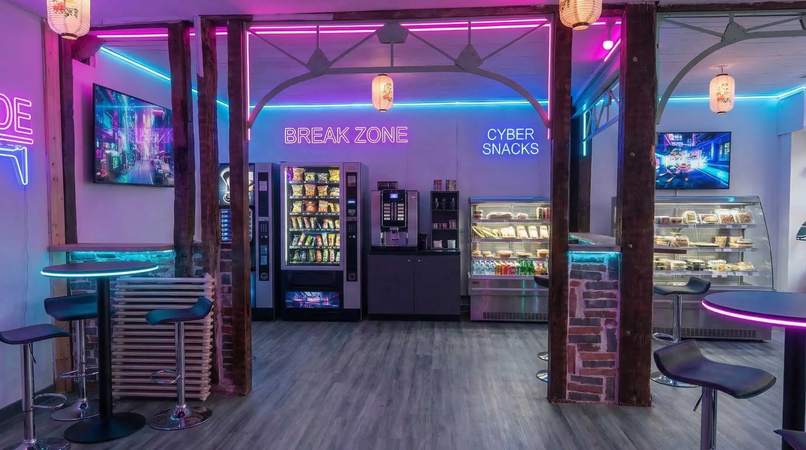 Espace bar et snacks du gaming center Kaolink à Limoges
